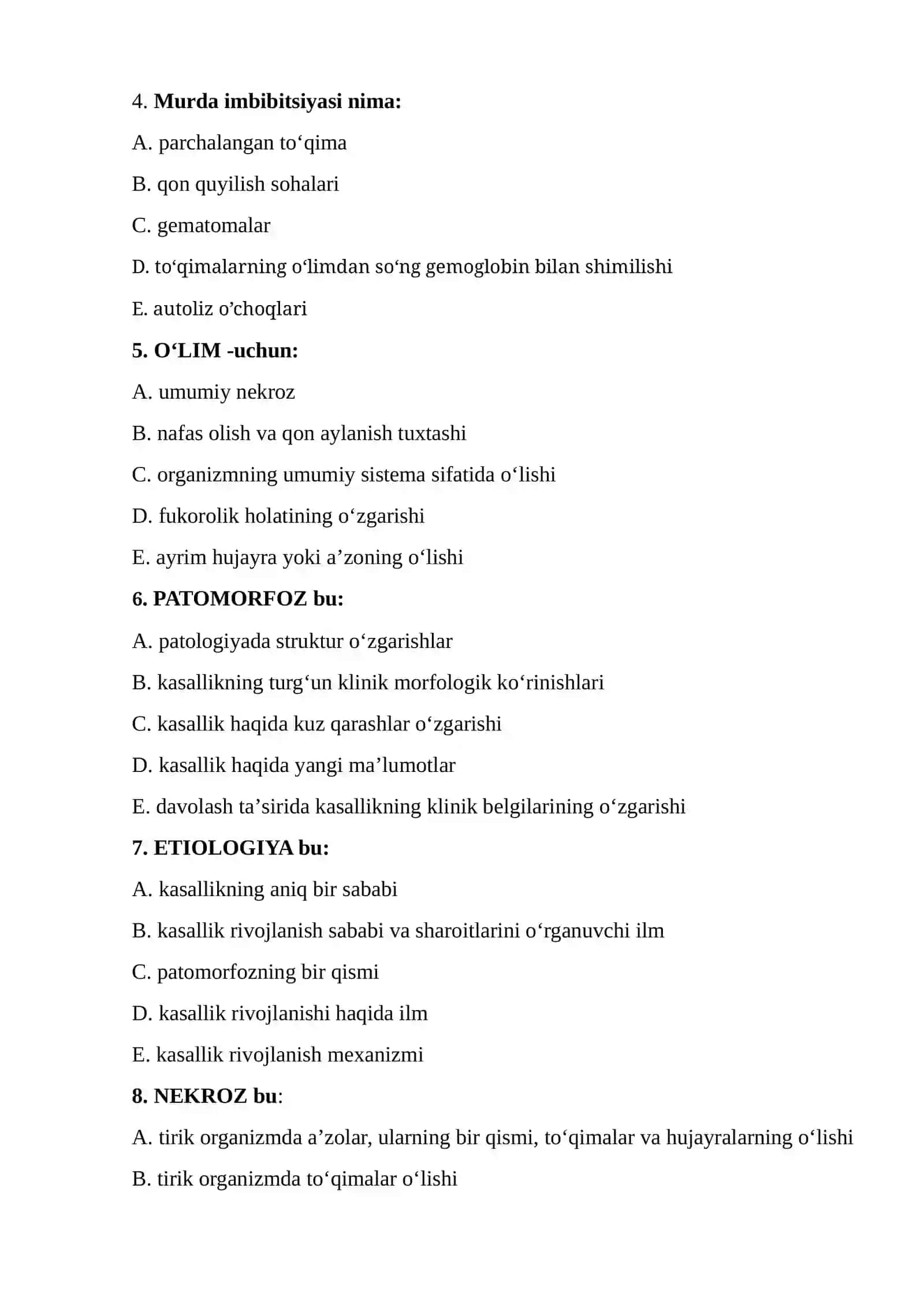 PATOLOGIK ANATOMIYA Test Savollari 2