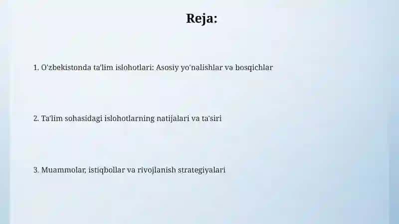 Ta'lim sohasidagi islohotlar 2
