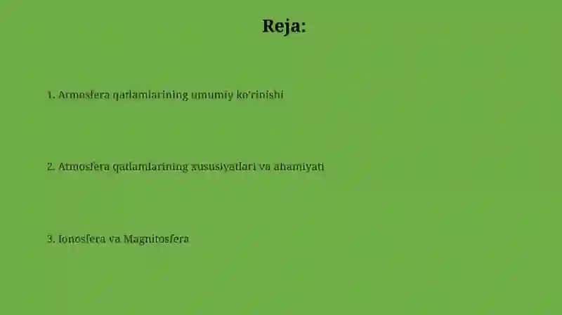 Atmosfera qavatlariga tarif 2
