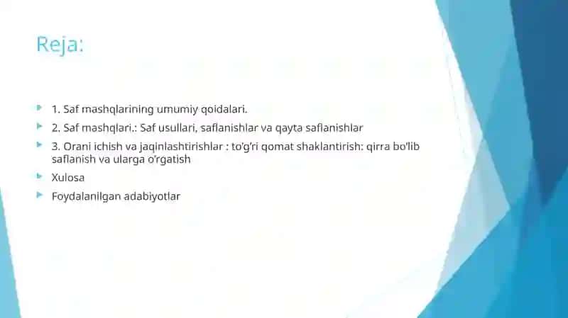 Saf mashqlarining umumiy qoidalari 2