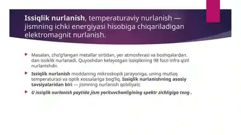 Jismlarning issiqlik nurlanishi 2