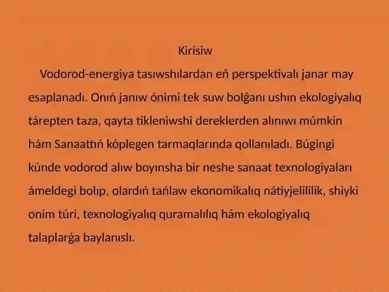 Vodorod alıw texnologiyası 2