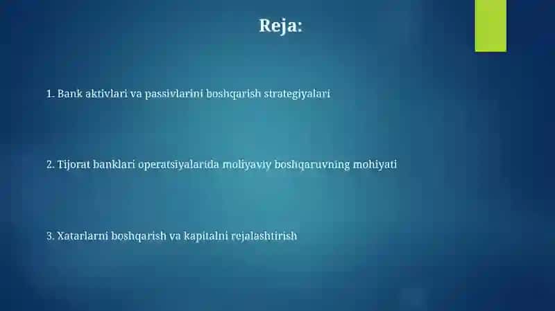 Tijorat banklari faoliytidamoliyaviymenejment 2