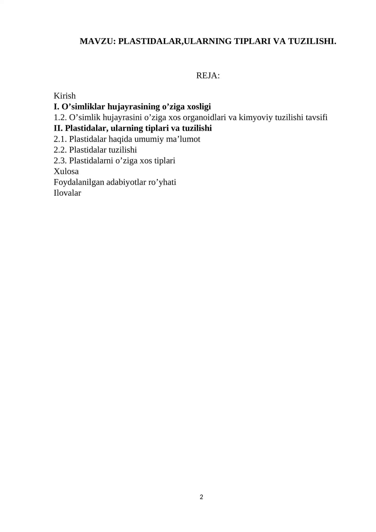 PLASTIDALAR,ULARNING TIPLARI VA TUZILISHI 2