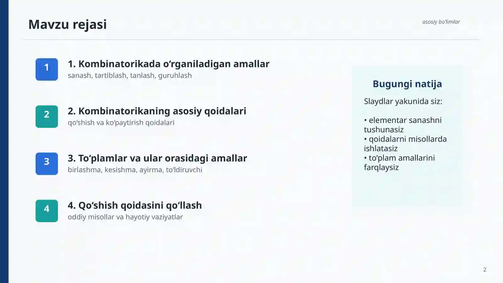 KOMBINATORIKANING ASOSIY ELEMENTLARI 2