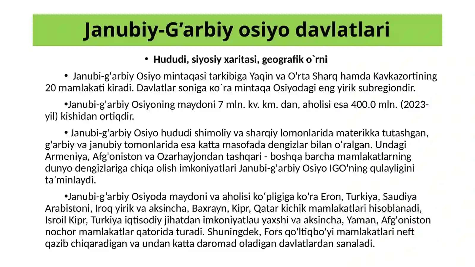 JANUBI-G‘ARBIY OSIYO DAVLATLARI 2
