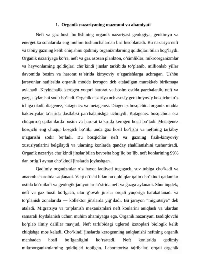 Neft va gaz hosil bo‘lishining organik nazariyasi 2
