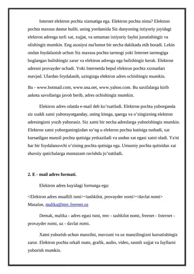 Elektron pochta xizmatidan foydalanish 2