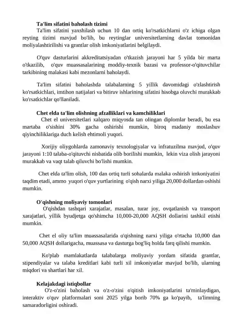 Xorijiy mamlakatlardagi oliy va kasb talim tizimi 2