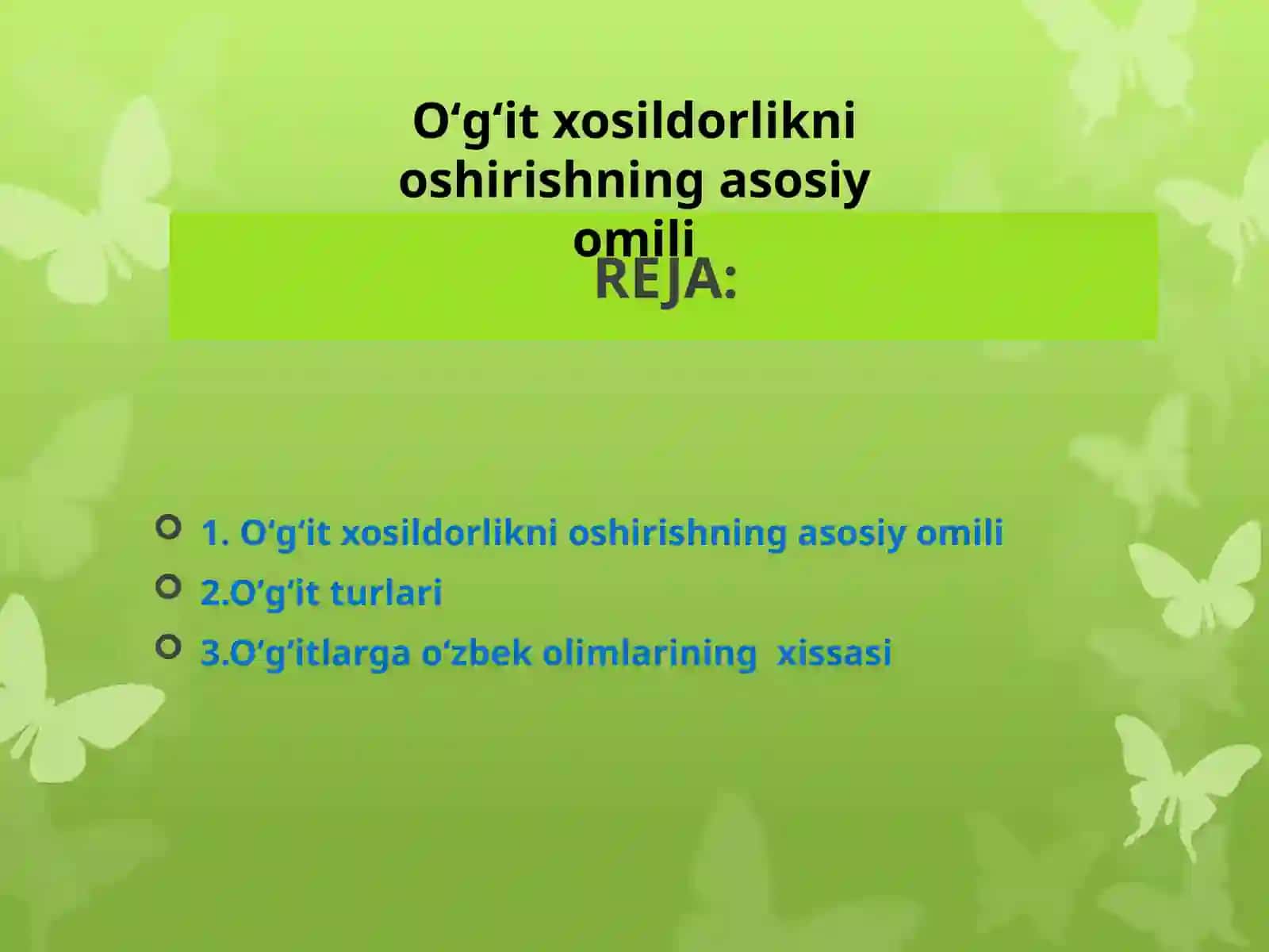 O'simliklar oziqlanishi va o'g'it 2