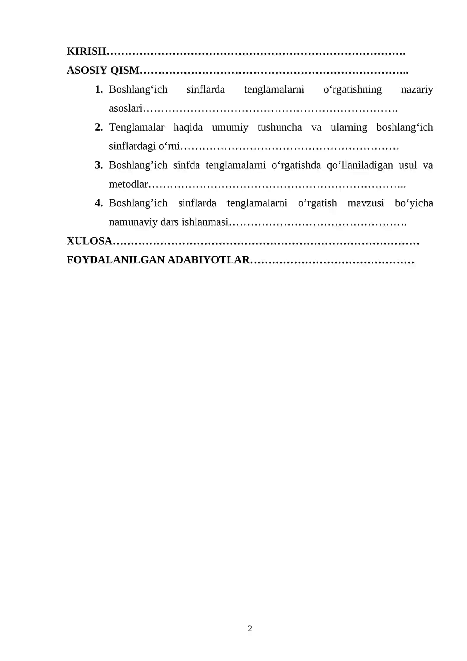 Boshlangʻich sinflarda tenglamalarni oʻrgatish kurs ishi 2