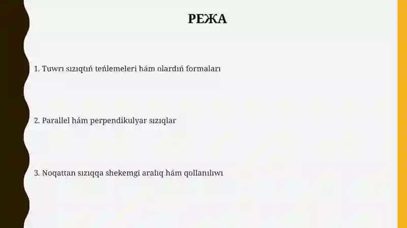 Tegislikte tuwrı sızıq teńlemeleri 2