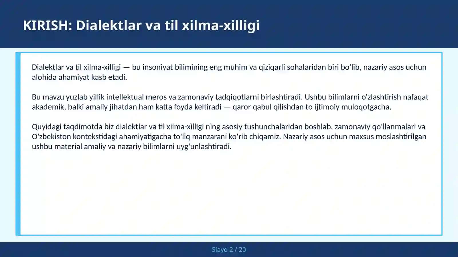Dialektlar va til xilma-xilligi 2