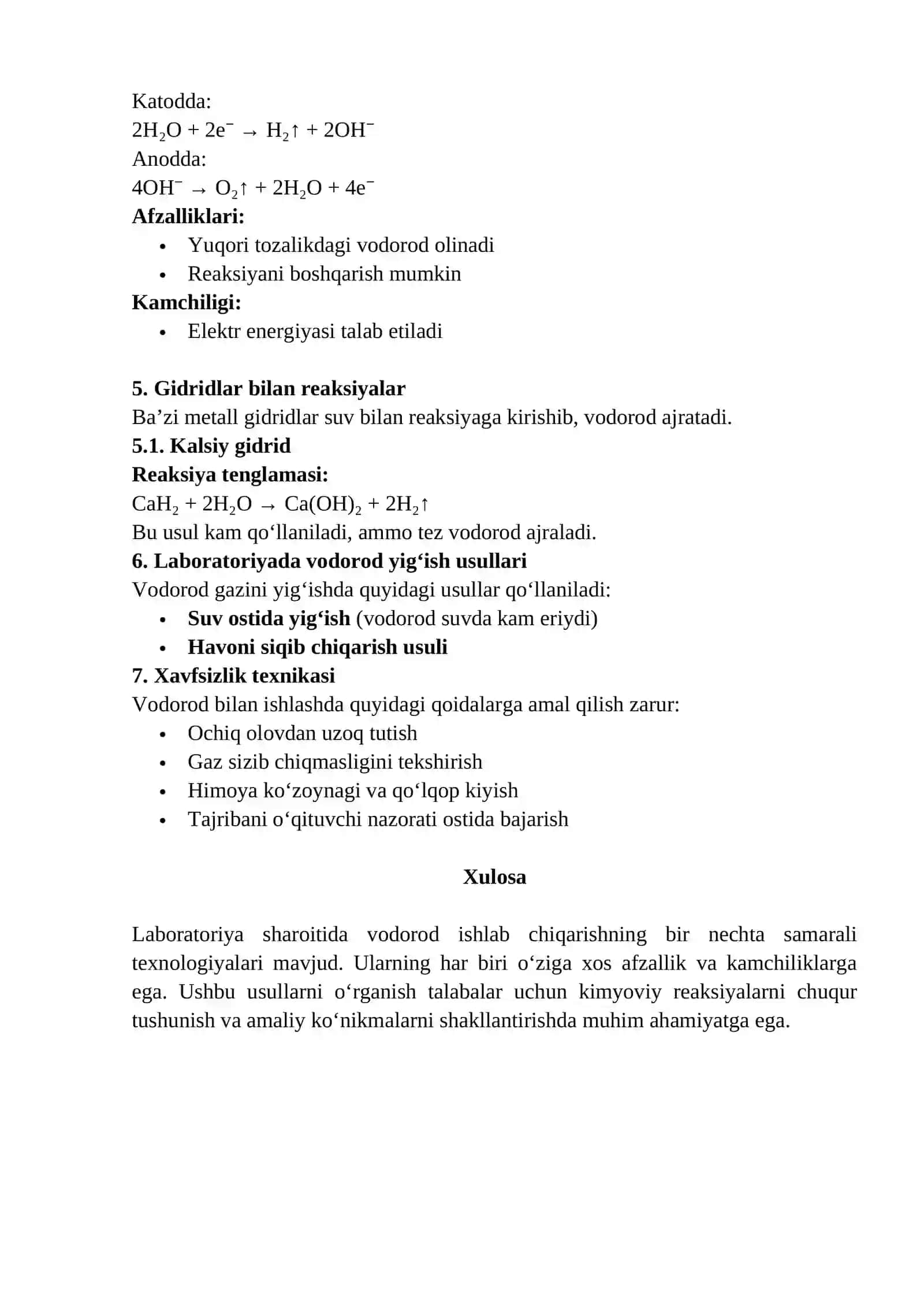 Vodorod ishlab chiqarishning laboratoriya texnologiyalari 2