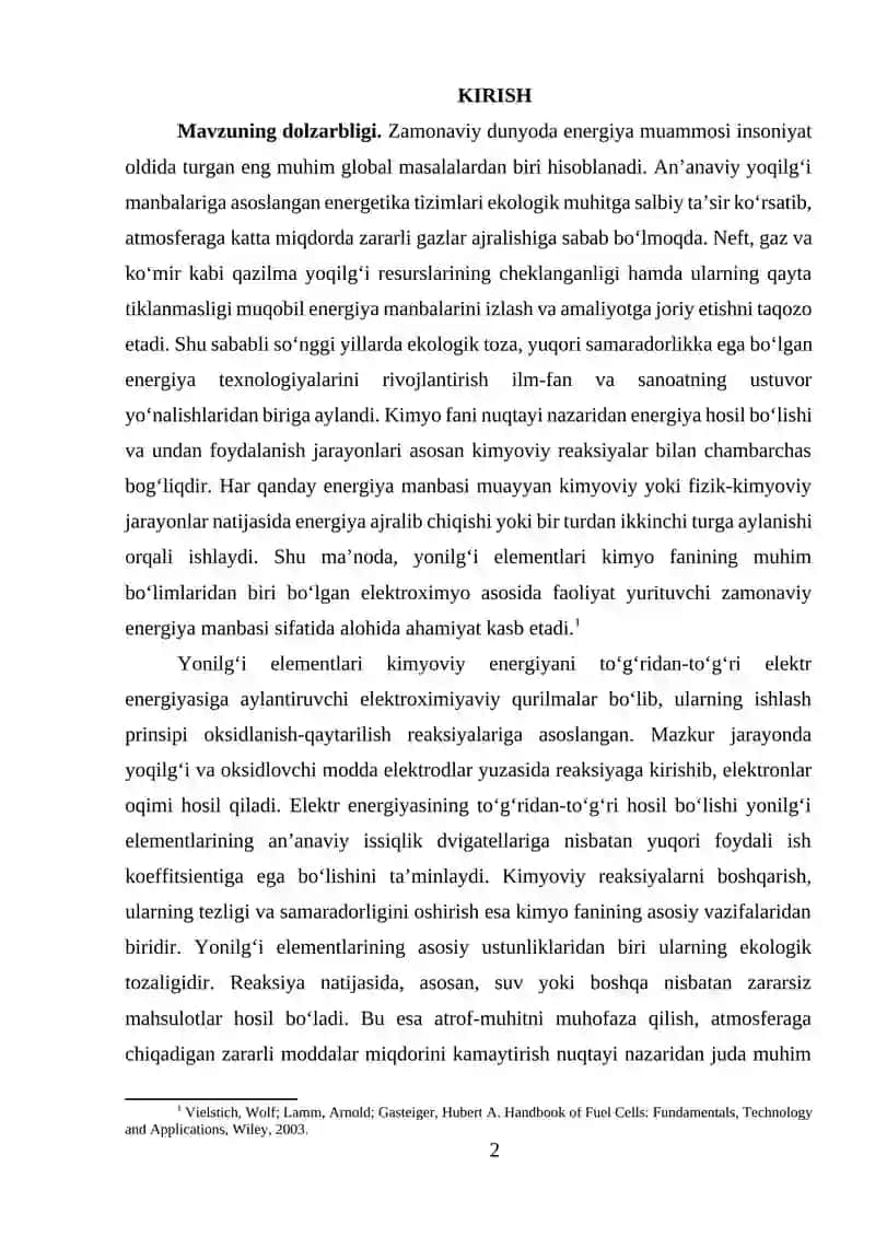 Yonilg’i elementlar ishlab chiqarish 2