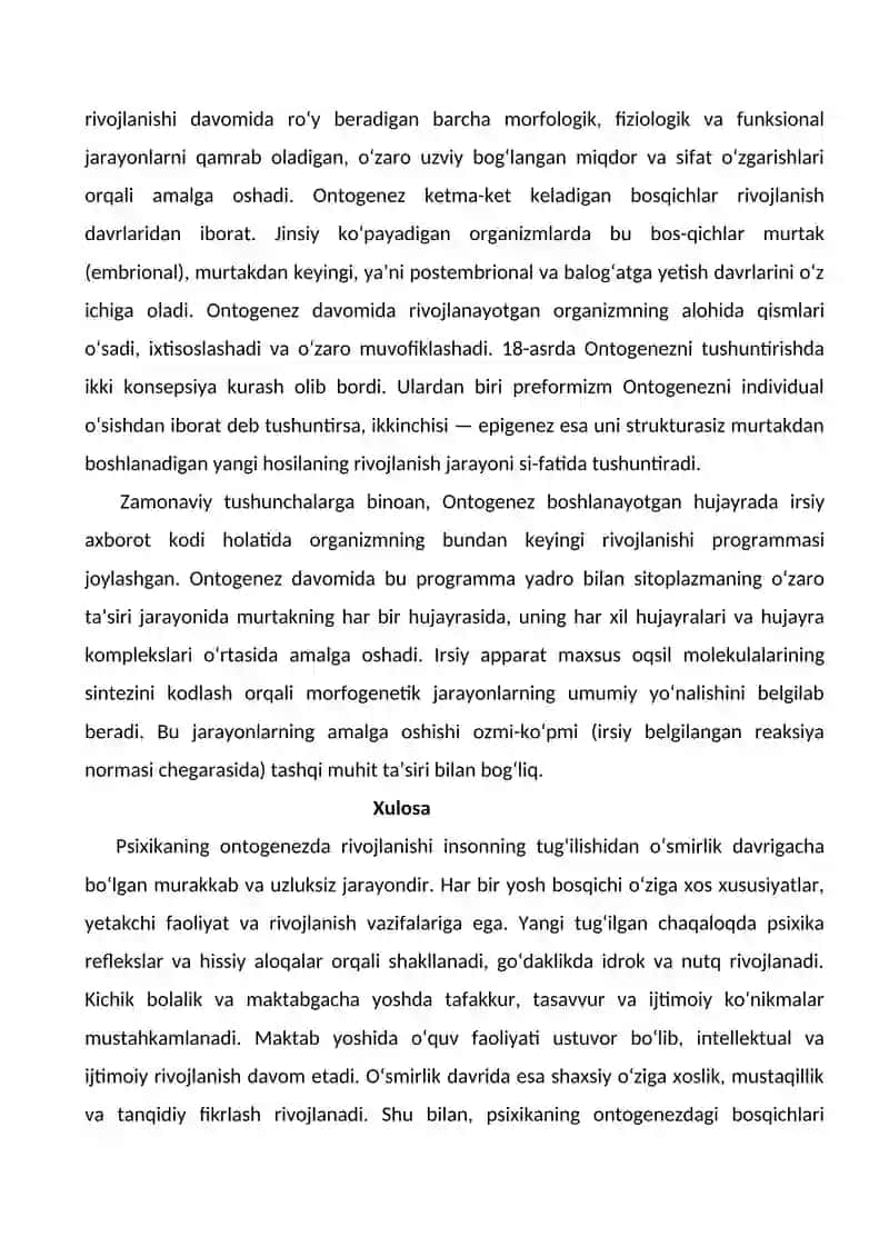 Psixikaning ontogenezda rivojlanish bosqichlari 2