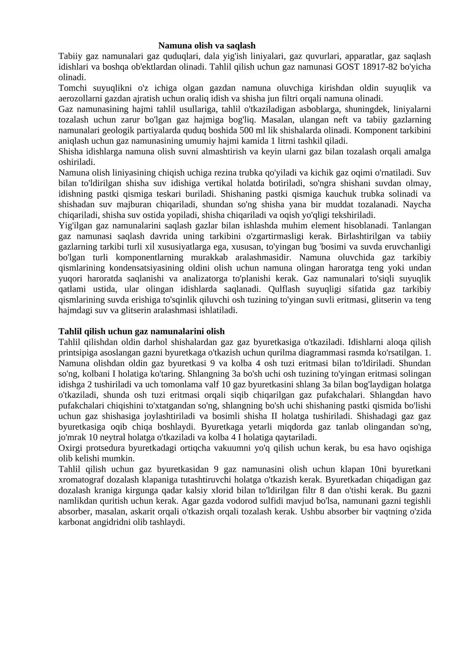 Gazlarning komponent tarkibini aniqlash va xossalarini belgilash usuli 2