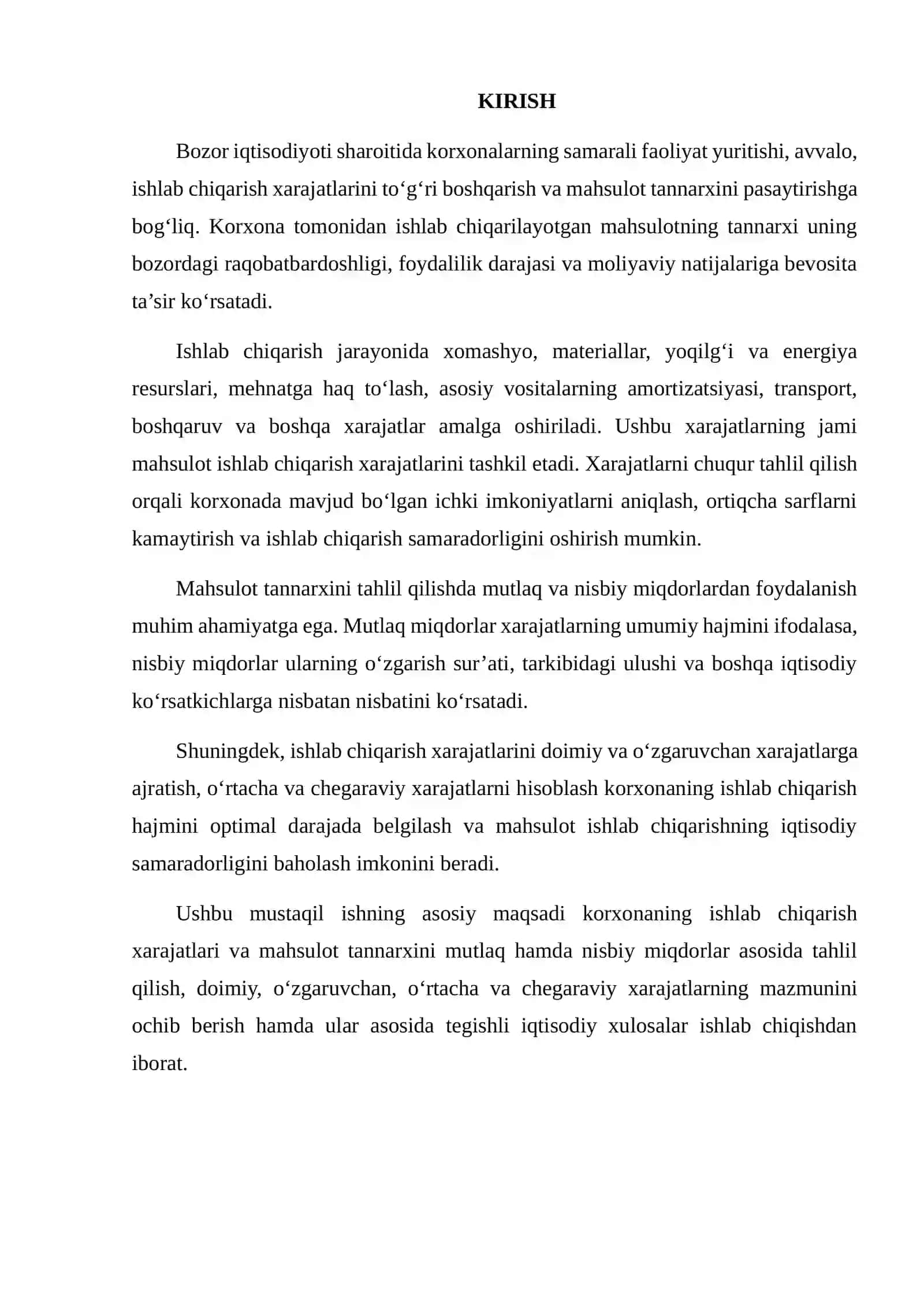 KORXONANING ISHLAB CHIQARISH XARAJATLARI VA MAHSULOT TANNARXINI MUTLAQ VA NISBIY MIQDORLAR YORDAMIDA TAHLIL QILISH 2