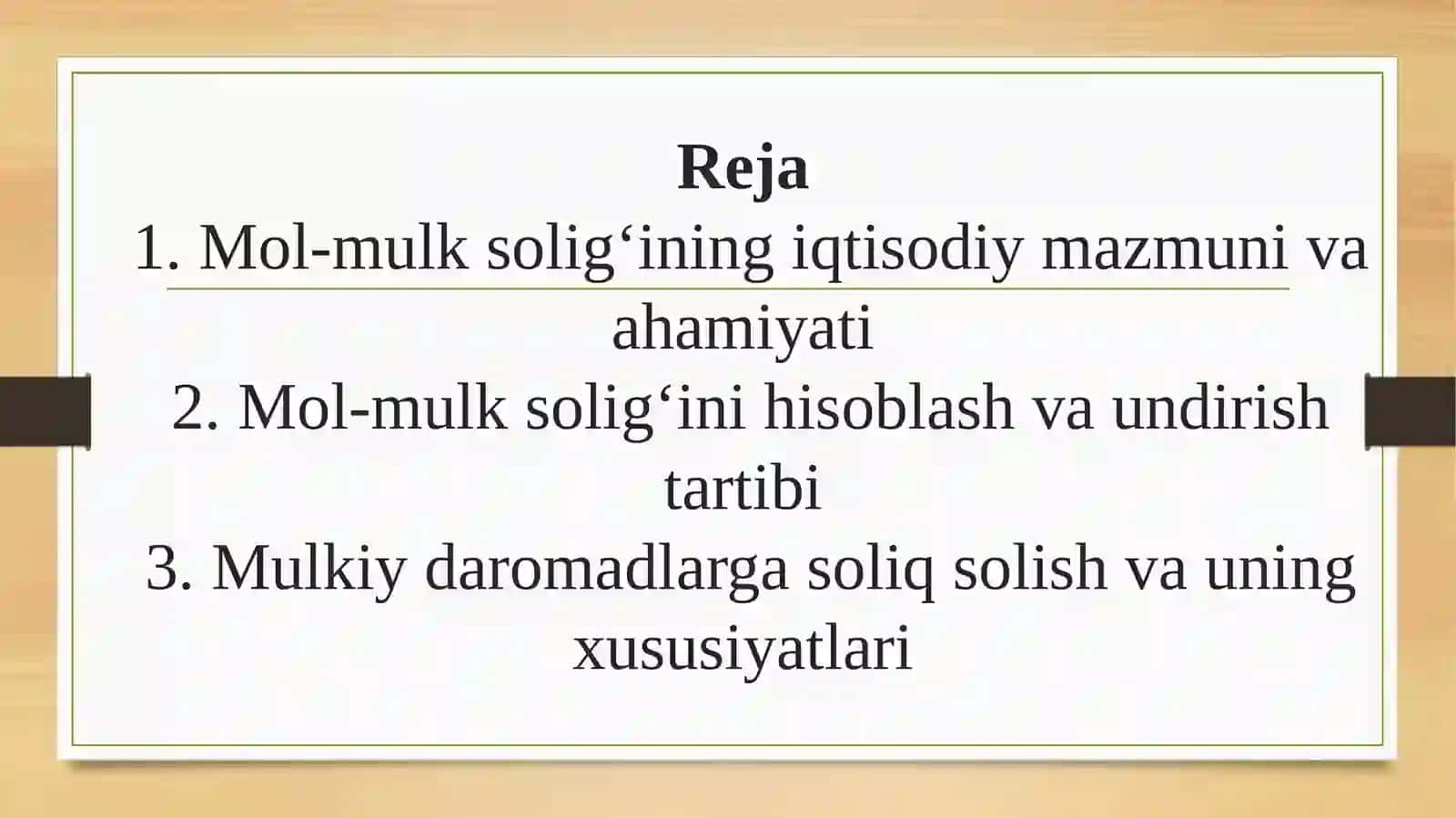 Mol-mulk va mulkiy daromadlarga soliq solish 2