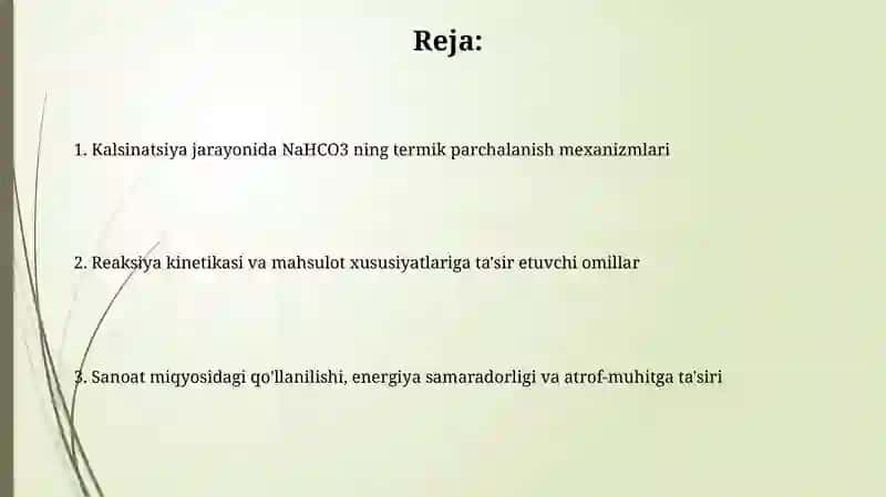 NaHCO3ni Kalsinatsiya jarayonida va termik parchalanish 2