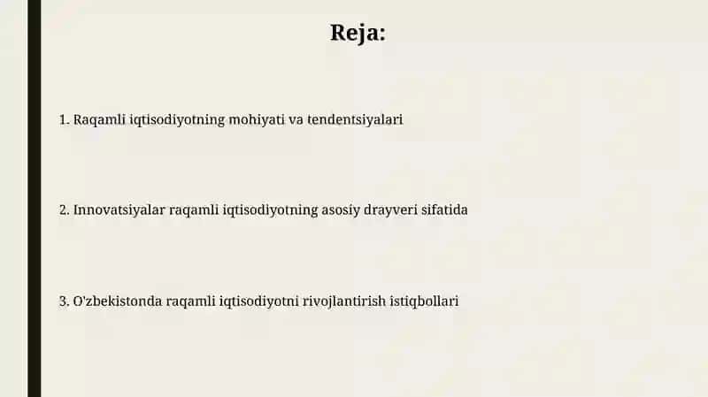 Raqamli Iqtisodiyot va innovatsiyalar 2
