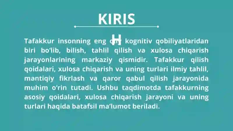 TAFAKKUR QILISH QOIDALARI, XULOSA VA UNING TURLARI 2