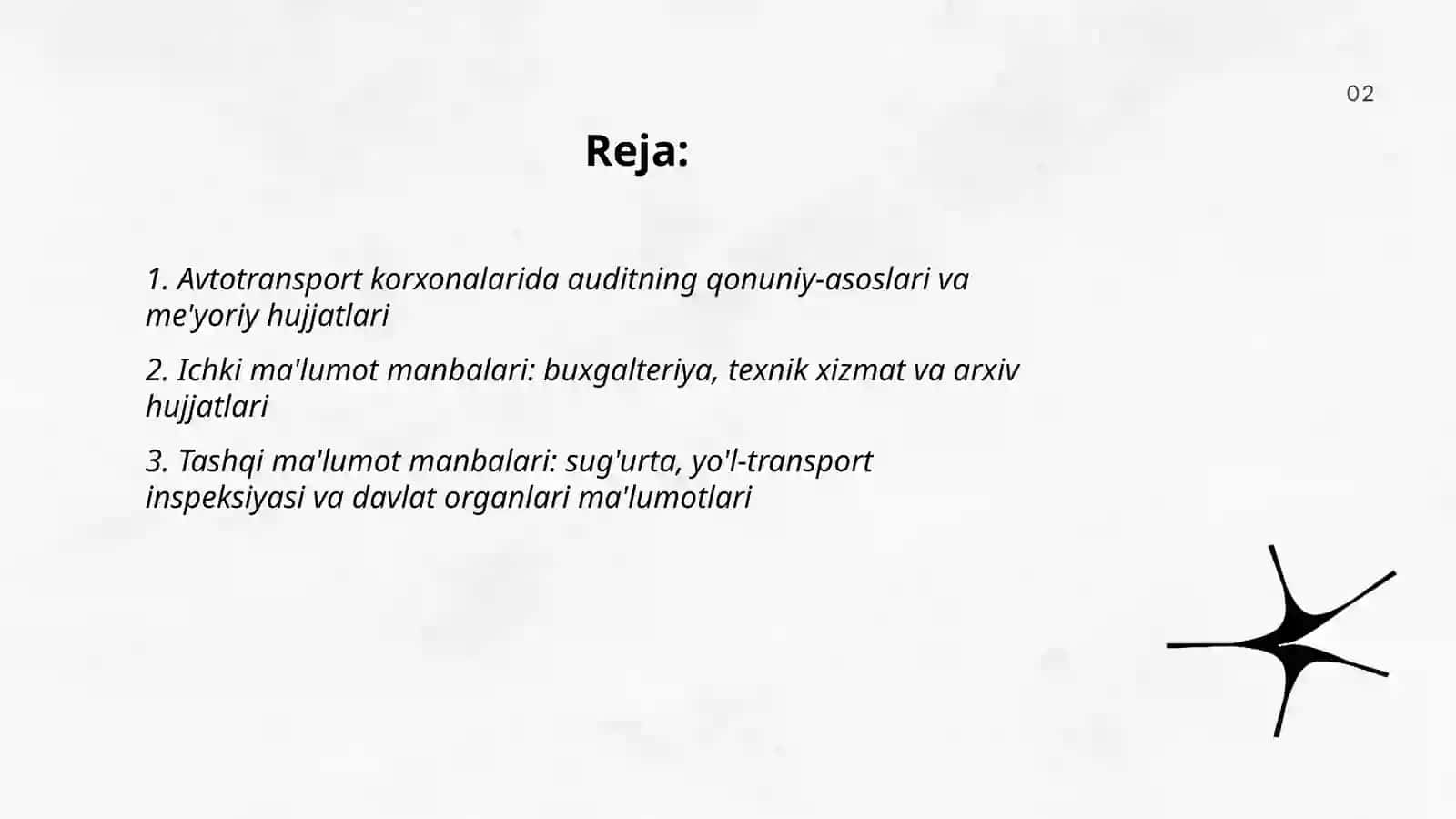 Avtotransport korxonalarida auditning ma’lumоt manbalari, vazifalari tashkil qilish asoslari 2