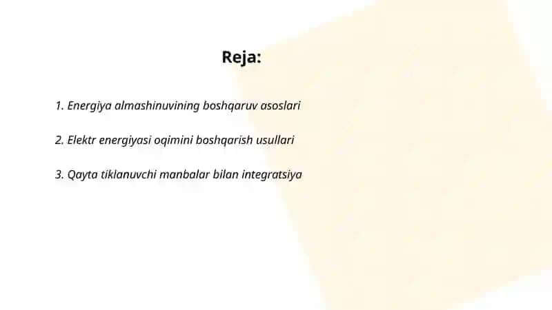 Energiya almashinuvining boshqarilishi 2