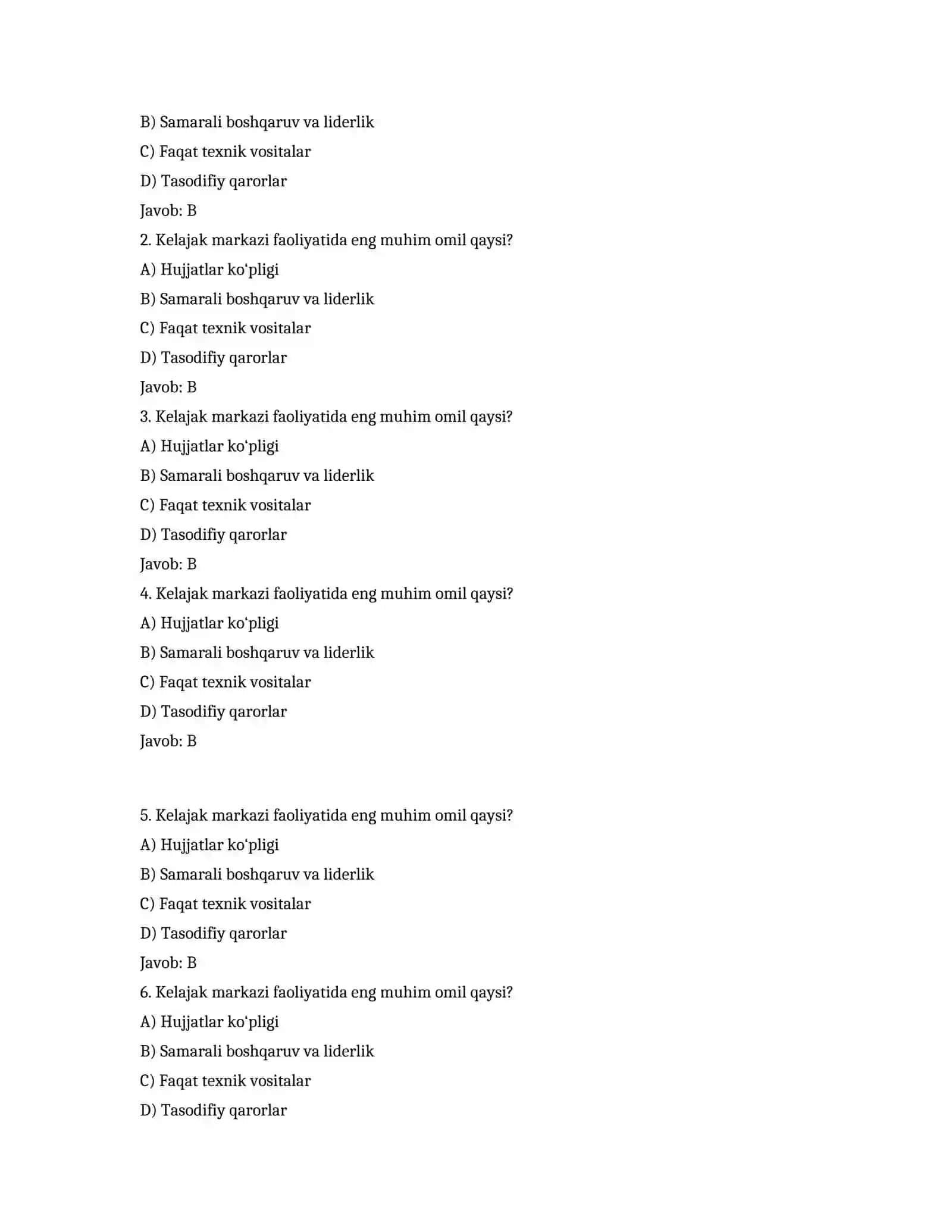 Kelajak markazi direktorlari uchun 200 ta testlar 2