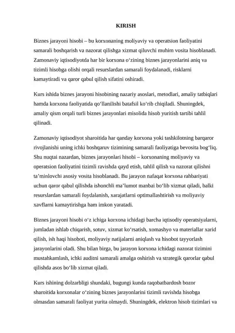 Biznes jarayoni hisobi 2