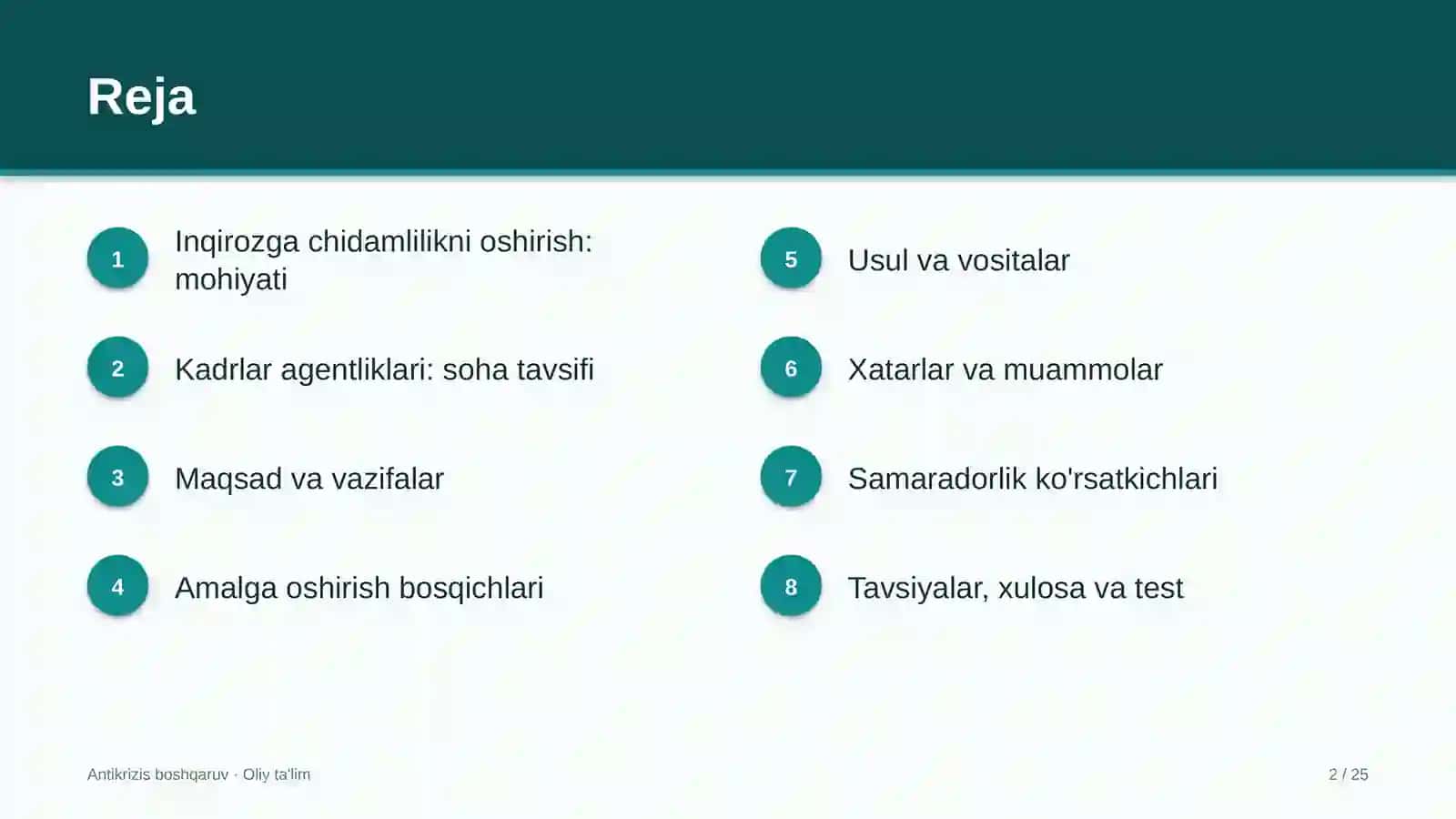 Kadrlar agentliklarida inqirozga chidamlilikni oshirish 2
