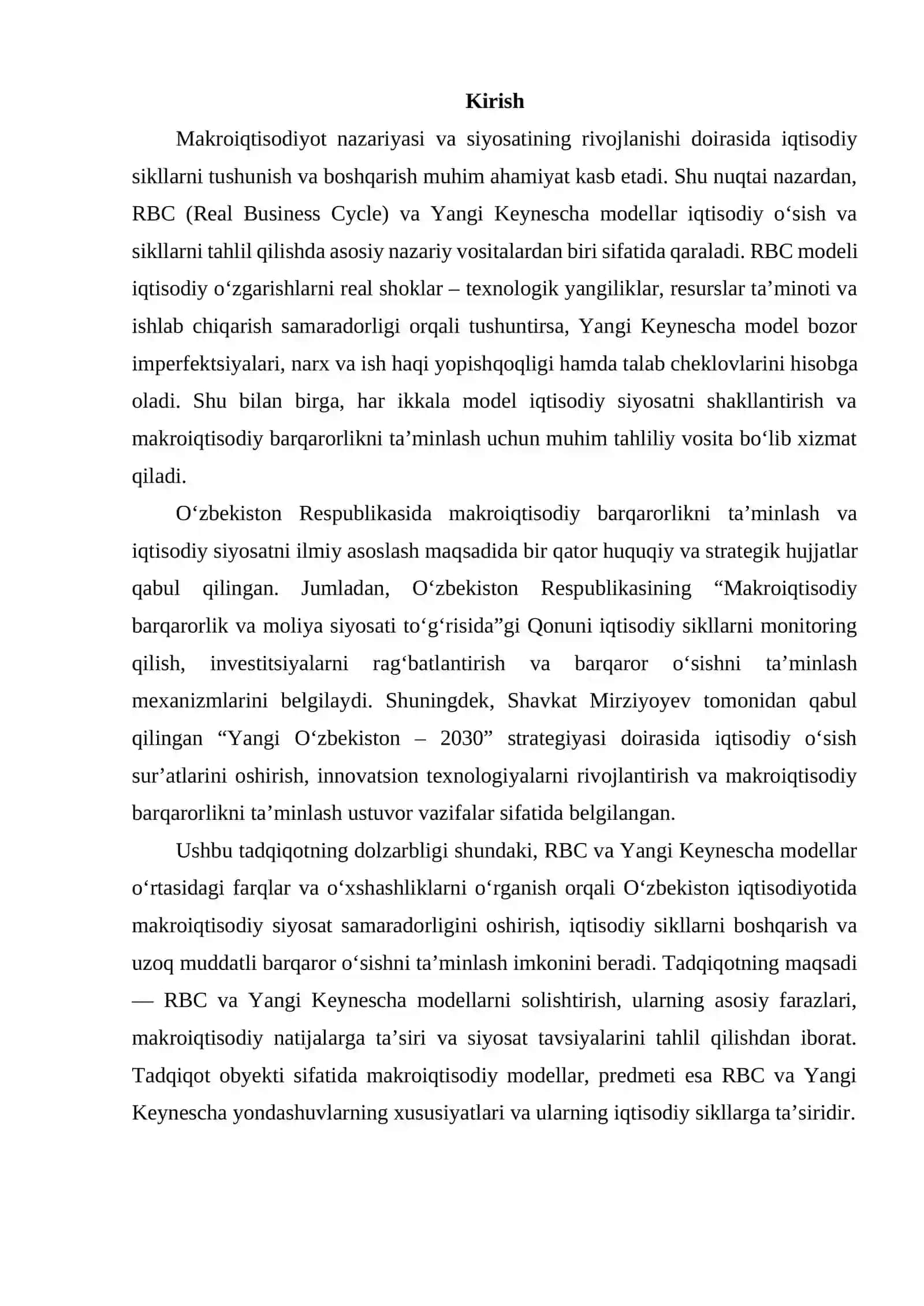 RBC va Yangi Keynescha modellar o‘rtasidagi farqlar va o‘xshashliklar 2