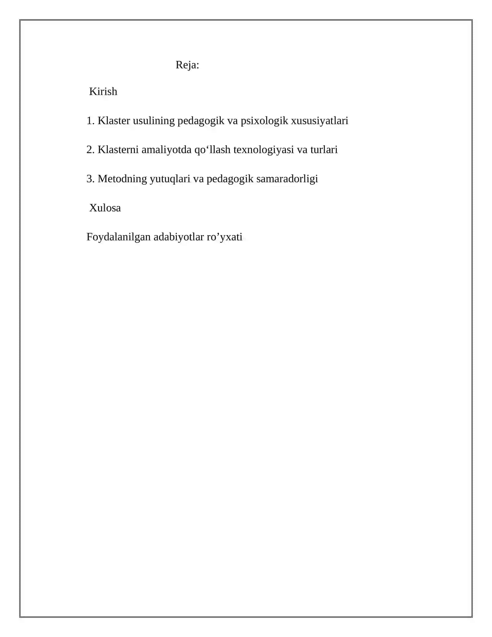 Klaster usulining o‘ziga xos xususiyatlari 2
