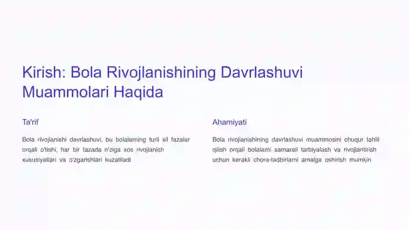Bola rivojlanishining davrlashuvi muammosi 2