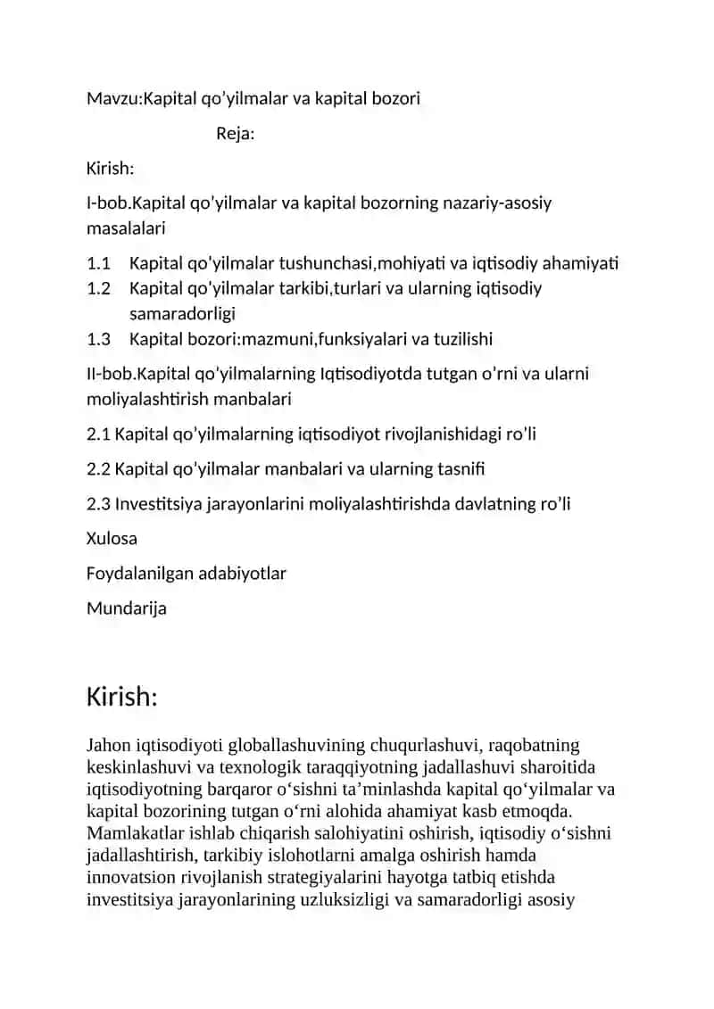 kapital qo'yilmalar va kapital bozori 2