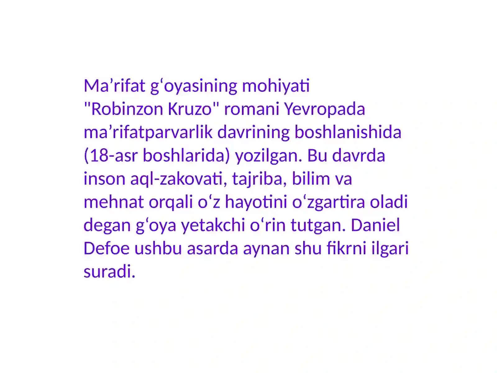 Daniel Defoening “Robinzon Kruzo” romanida maʼrifat gʻoyasi 2
