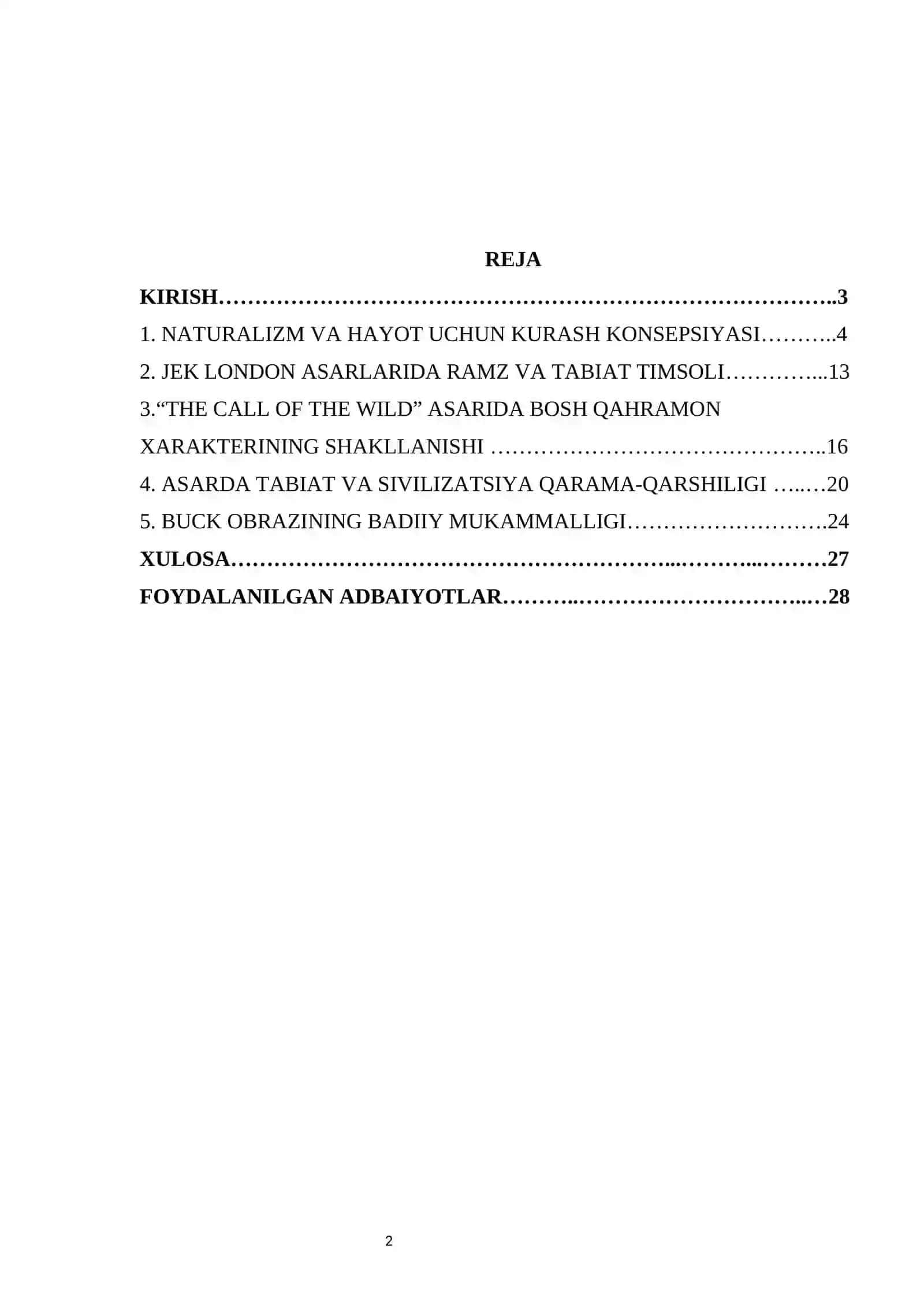 “Jek Londonning “The call of the Wild”asarida bosh qahramon obrazi ”  mavzusidA KURS ISHI 2