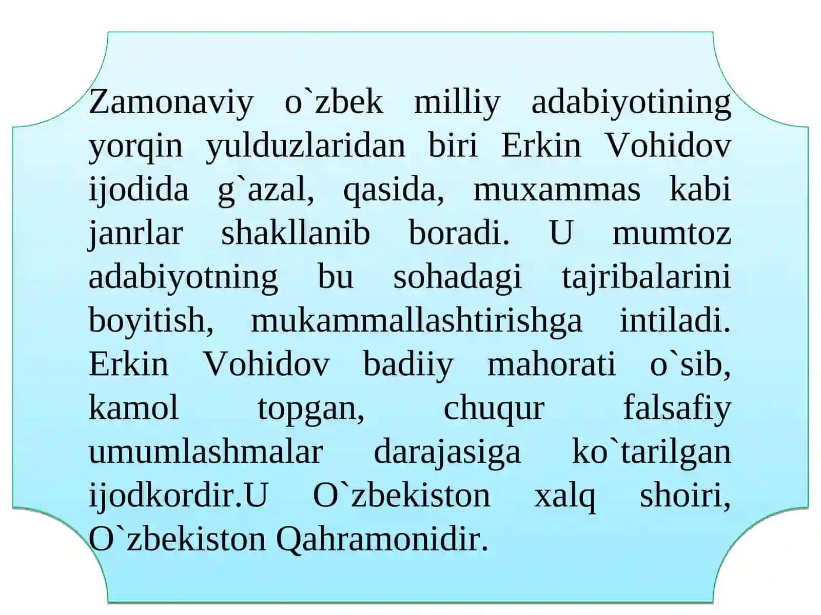 Erkin Vohidov ijodida g`azal, qasida, muxammas 2