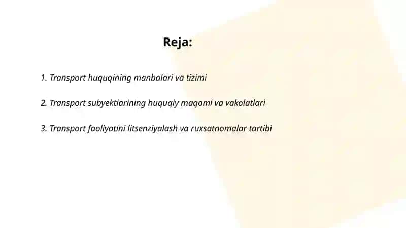 Transport huquqi qonunlari va uning tatbiqlari 2