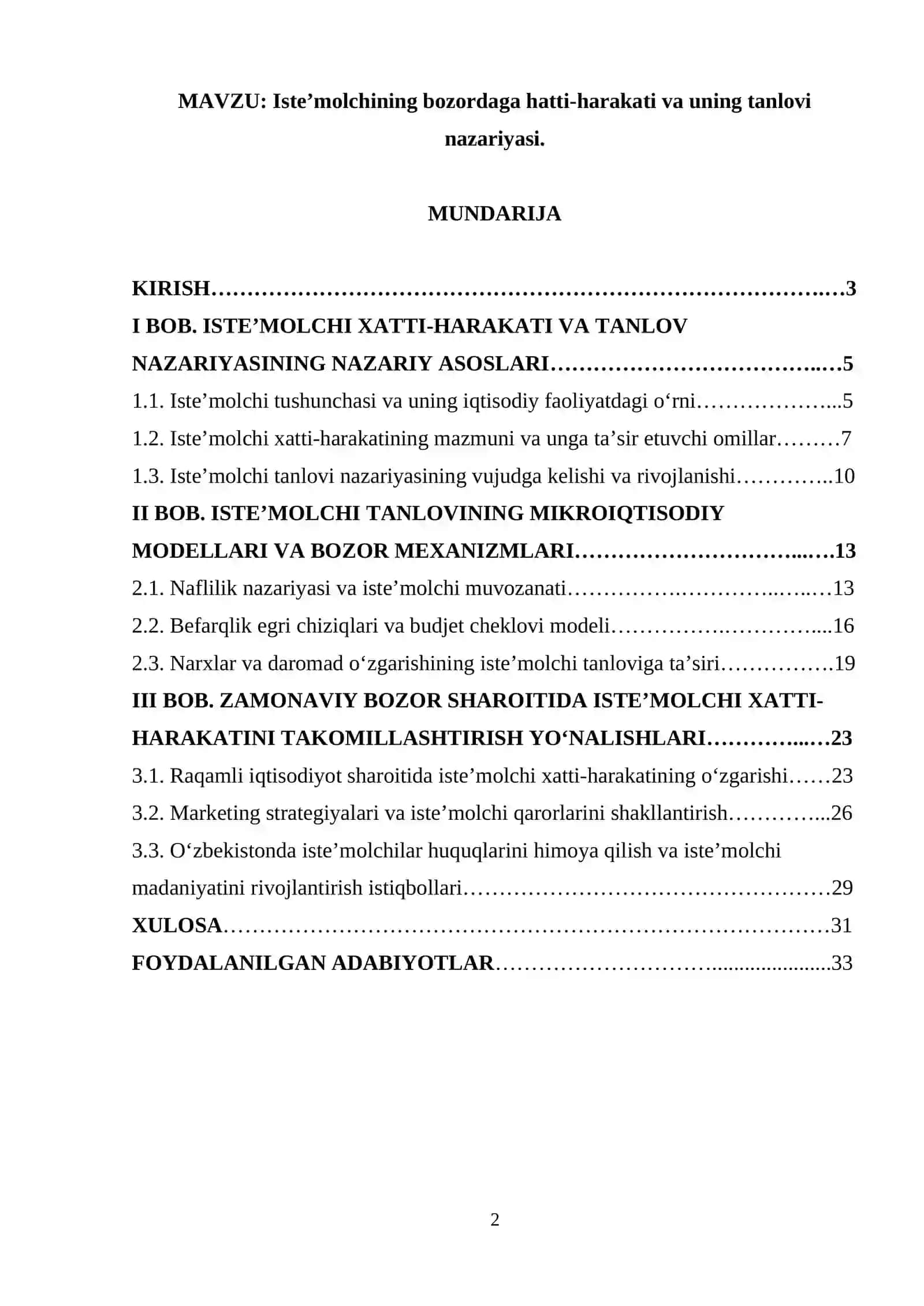 Iste’molchining bozordagi hatti-harakati va uning tanlovi nazariyasi 2