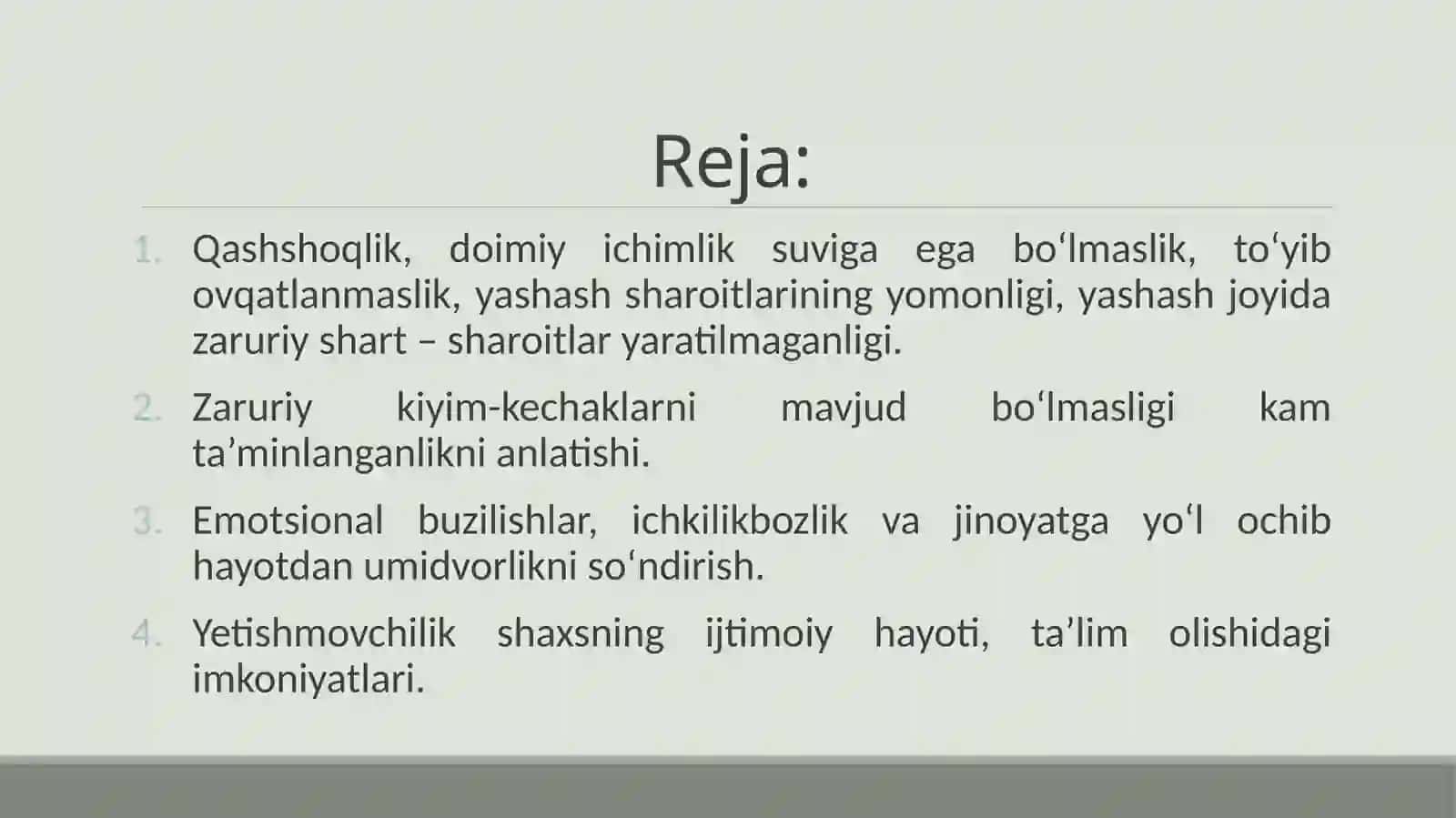 Kam ta’minlanganlik va umumiy ta’minot. 2