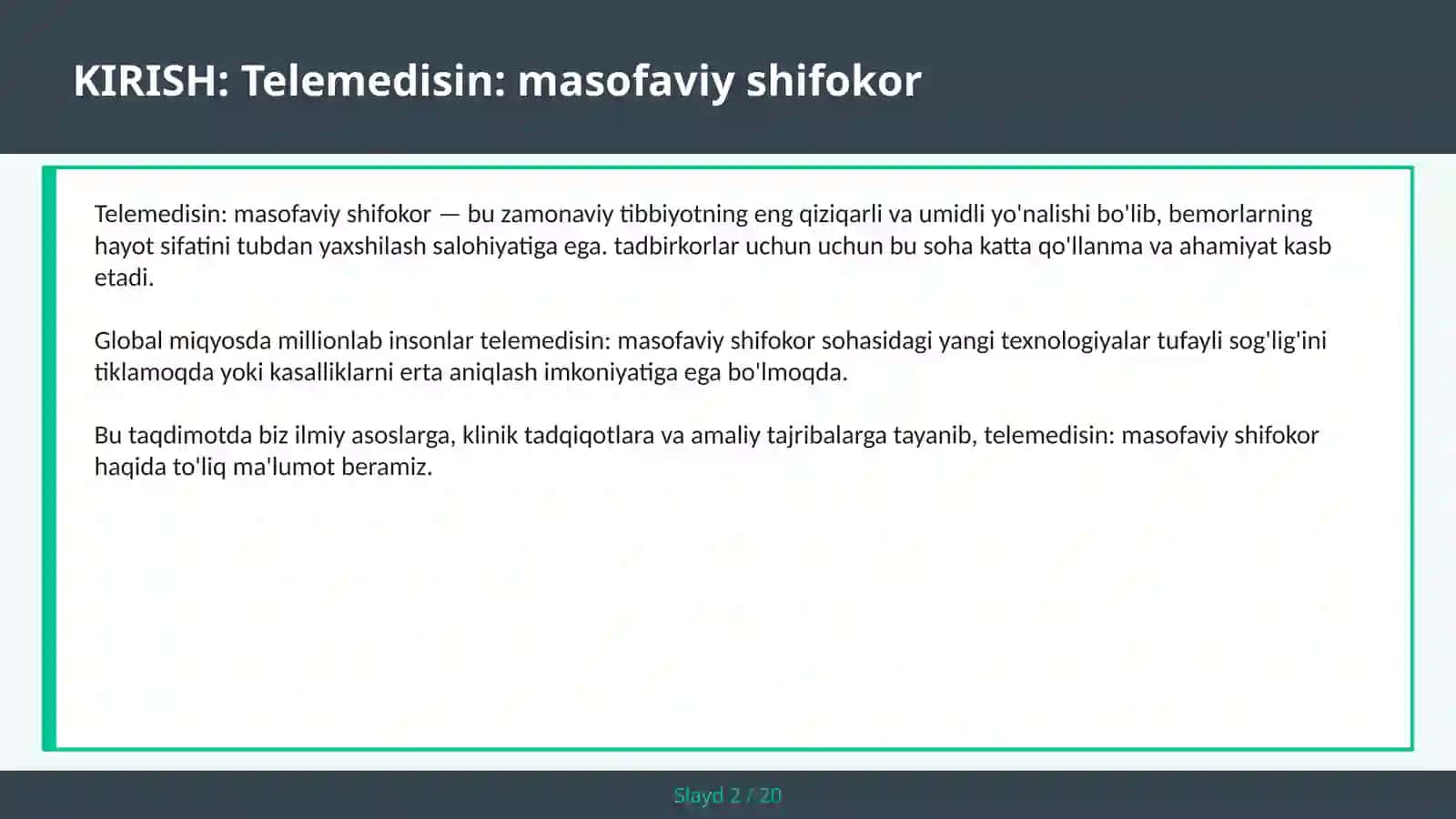 Telemedisin: Masofaviy Shifokor 2