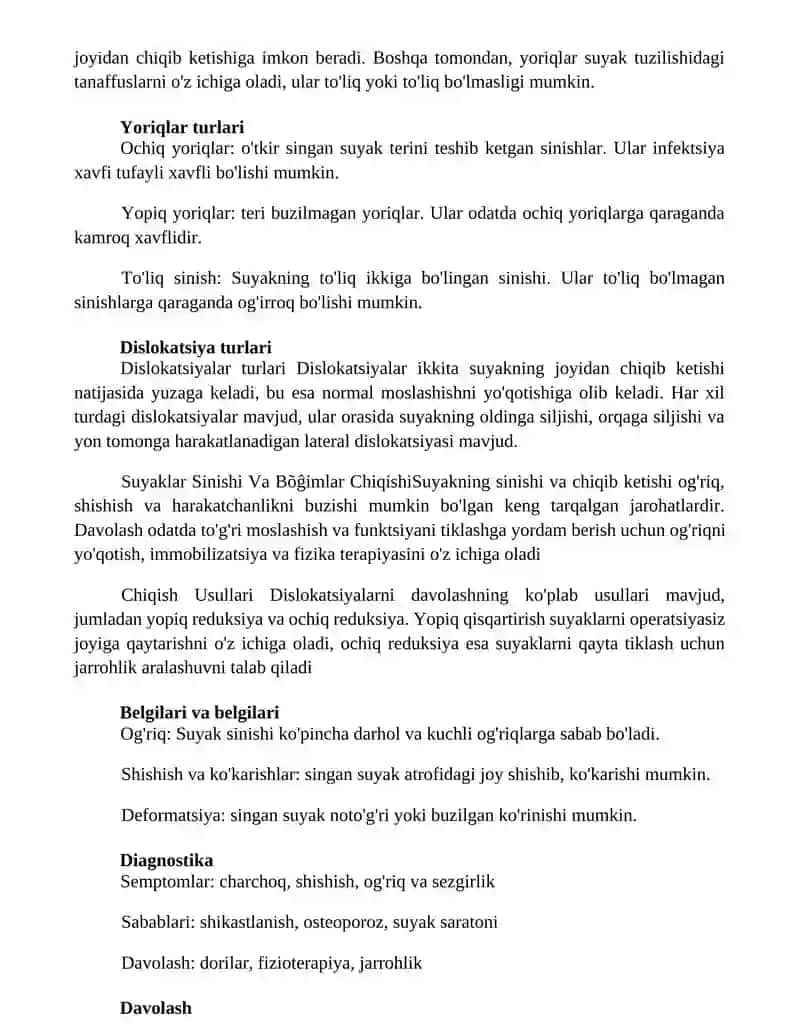 Suyaklar Sinishi Va Bõĝimlar Chiqishi 2
