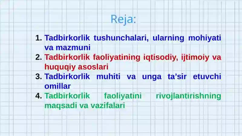 TADBIRKORLIKNING MOHIYATI VA MAZMUNI 2