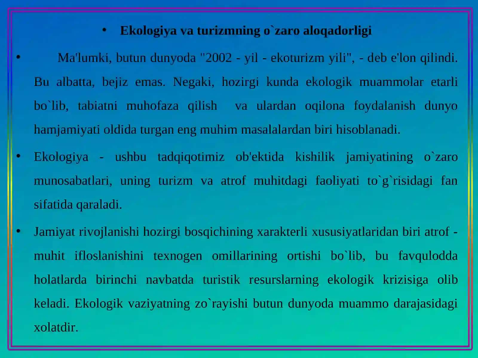Ekologiya va turizm 2