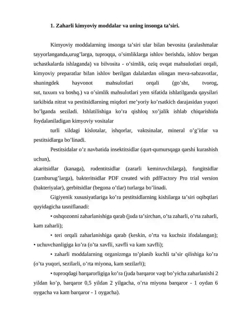 Zaharli kimyoviy moddalar va uning insonga ta’siri 2