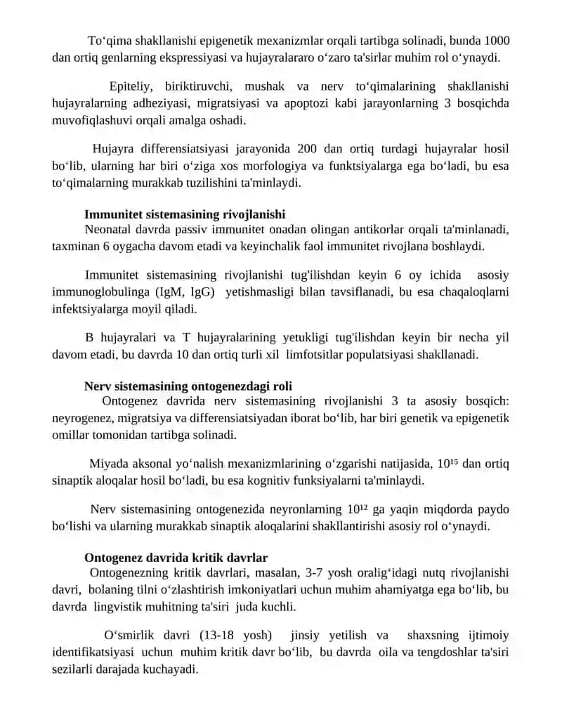 Ontogenezning rivojlanish xususiyatlari 2