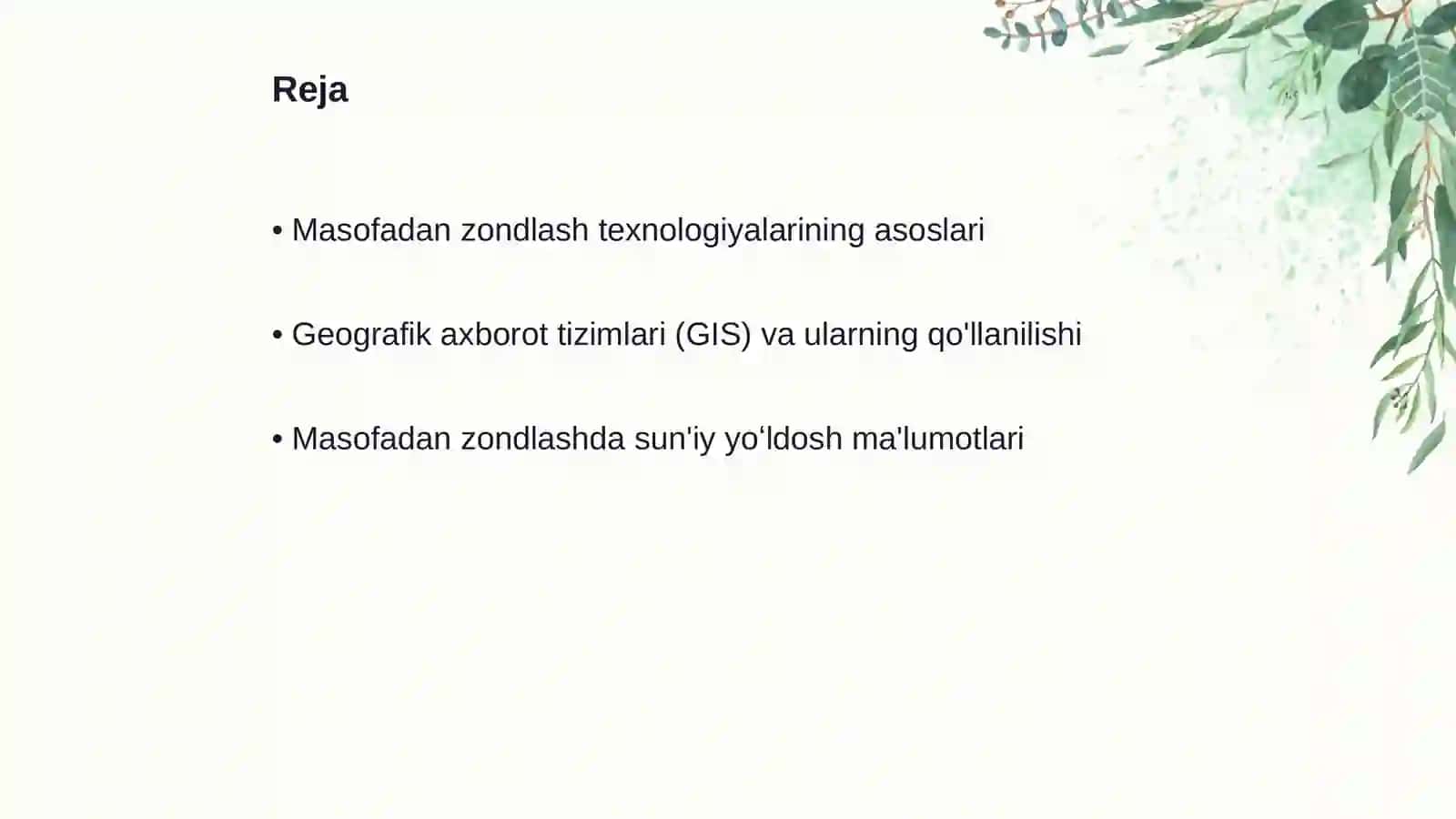 Masofadan zondlash (GIS va RS) texnologiyalari 2