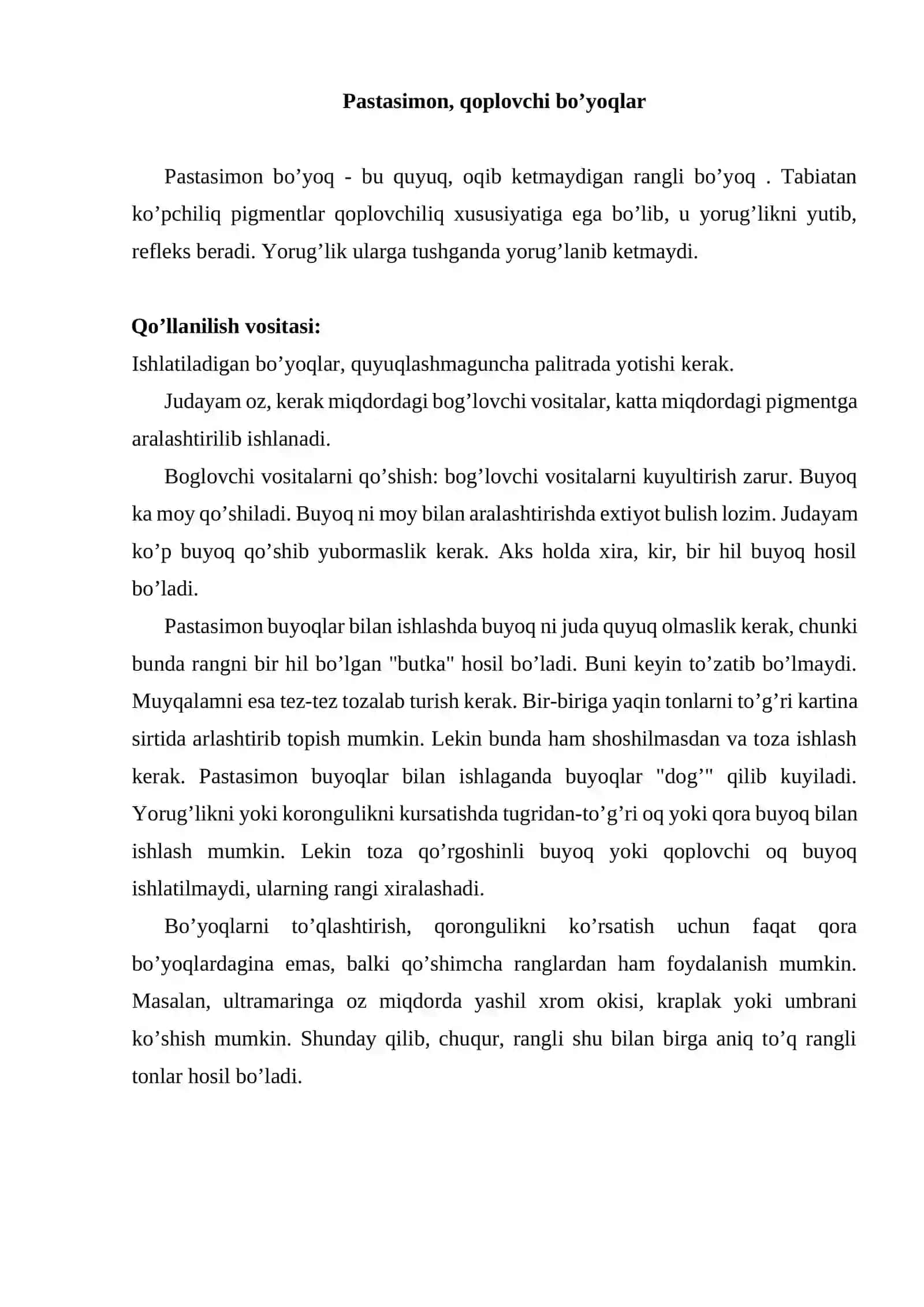 Moy bo’yoqlar bilan ishlash usullari 2