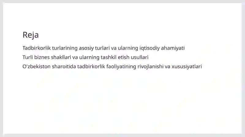 Tadbirkorlik turlari va shakll 2